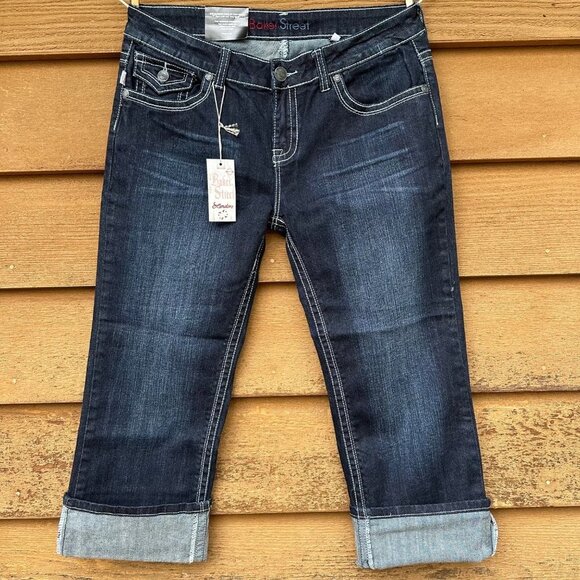 Baker Street Denim Dark Blue Heavy Stitch Crop Cuffed NWT Jeans Size 15 - Picture 1 of 13